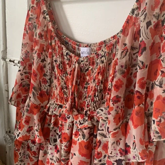 MISA Los Angeles Asra Red Floral Puff Sleeve Dress | US S - Picture 9 of 12